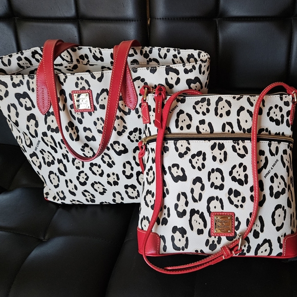 Selling as SET! Matching Dooney & Bourke animal print tote & crossbody red trim! - Picture 3 of 16